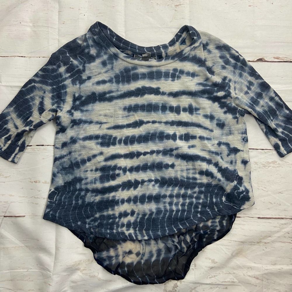 Young Fabulous & Broke Blue Gray ikat Tie Dye Britt Half Sleeve Top Womens S - Picture 2 of 8